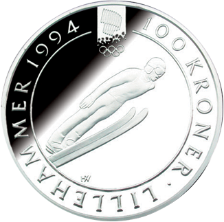  OL-sølvmynt nr. 4 skihopper revers side